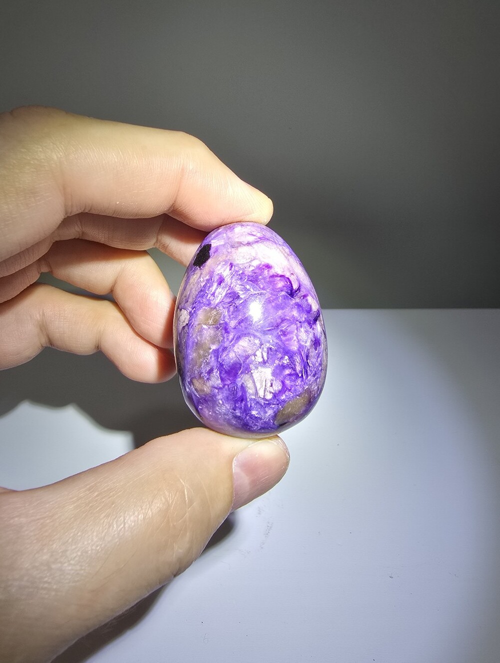 Charoite Crystal Egg Carving